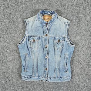 Levi Strauss Denim Sleveless Button‎ Vest Blue Misses Large (12/14) Fall Biker